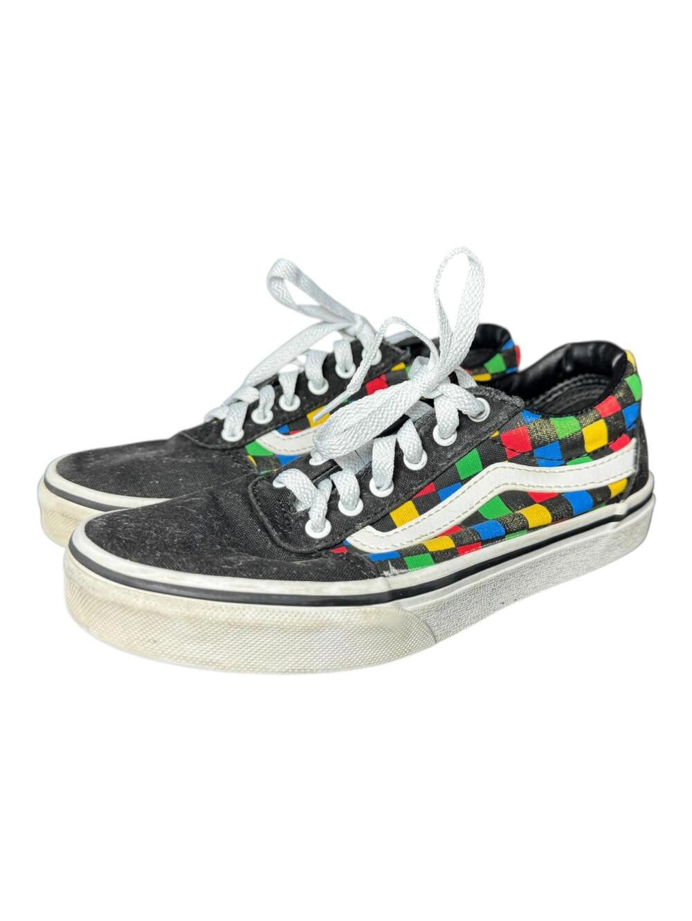 Vans Old Skool Rainbow Checkered Youth Sneakers Skate Shoes Sz 2